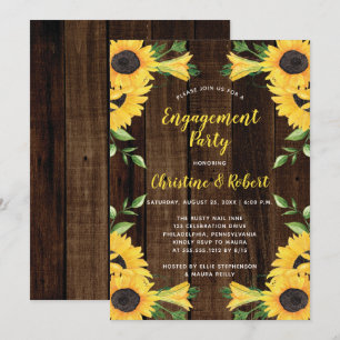 Sunflower Floral Bouquet   Wood Engagement Party I Invitation