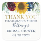 Sunflower Floral Bridal Shower Gold Thank You Squa
