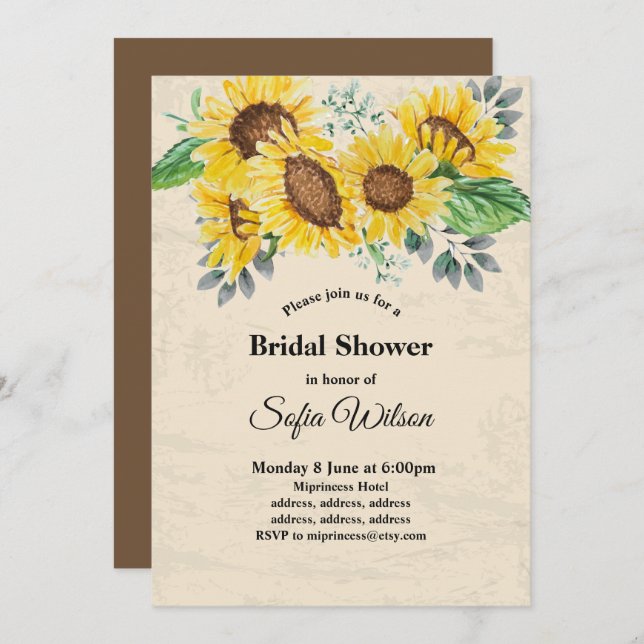 sunflower, floral bridal shower, invitation (Front/Back)