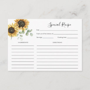 Sunflower Floral Bridal Shower Recipe Enclosure Card