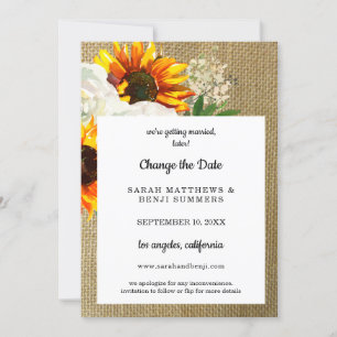 Sunflower Floral Burlap Change the Date 2 Invitation