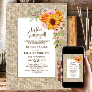Sunflower Floral Burlap Engagement Party Invitation