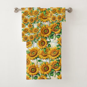 Sunflower Floral Cottagecore Pattern Bath Towel Set