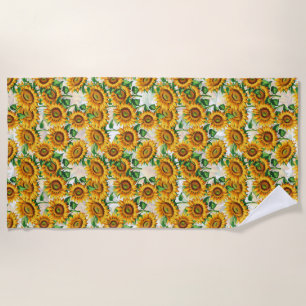Sunflower Floral Cottagecore Pattern Beach Towel