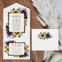 Sunflower Floral Country Rustic Fall Wedding RSVP