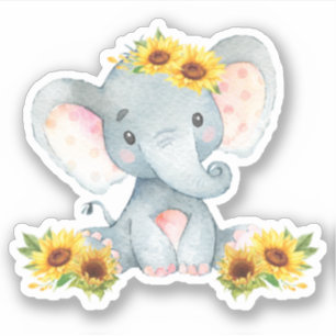 Sunflower Floral Cute Baby Elephant Cut Out Vinyl