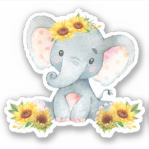 Sunflower Floral Cute Baby Elephant Cut Out Vinyl