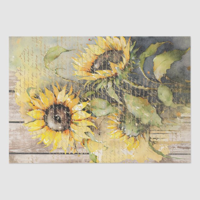 Sunflower Floral Decoupage Watercolor Tissue Paper (Front)