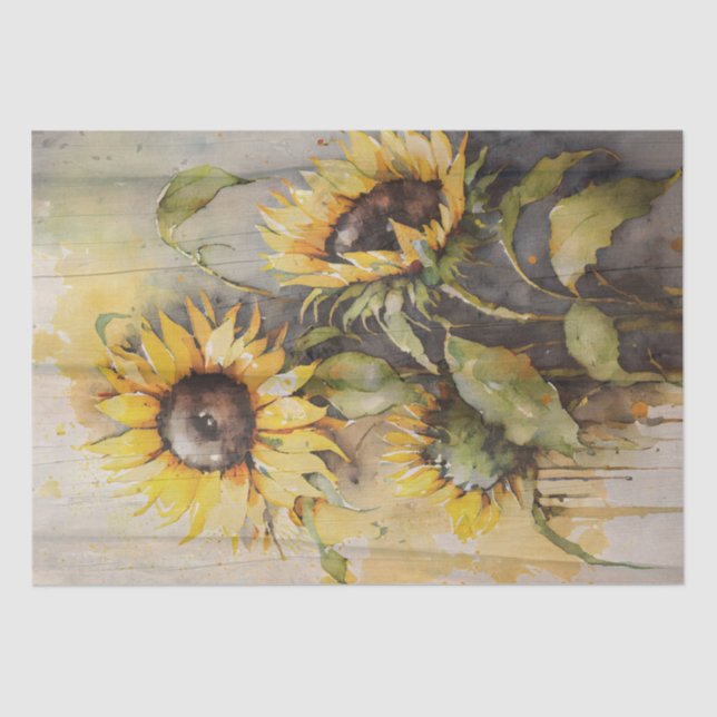Sunflower Floral Decoupage Watercolor Tissue Paper (Front)