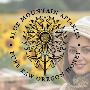 Sunflower Floral Design Beekeeper Apiary Logo Rubber Stamp