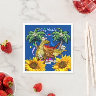 Sunflower Floral Dinosaur  Paper Napkins