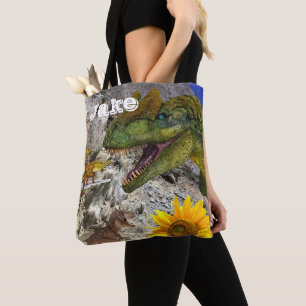 Sunflower Floral Dinosaur Tote Bag