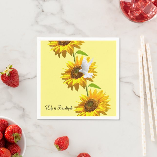 Sunflower Floral Dove Paper Napkins (Insitu)