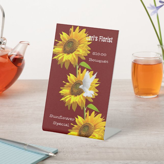 Sunflower Floral  Dove Pedestal Sign Florist (In SItu)