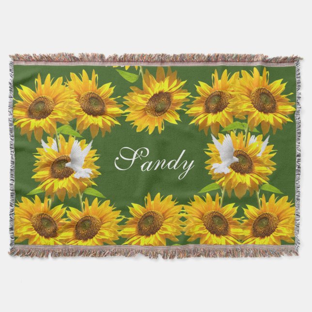 Sunflower Floral Dove Throw Blanket (Front)