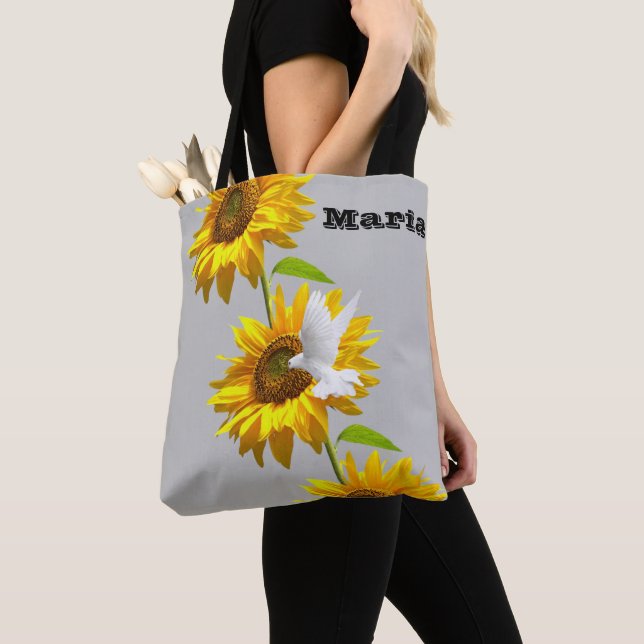 Sunflower Floral Dove Tote Bag (Close Up)