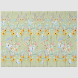 Sunflower Floral Easter Butterfly Green Decoupage Tissue Paper