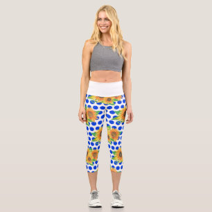 Sunflower Floral Embroidery Capri Leggings