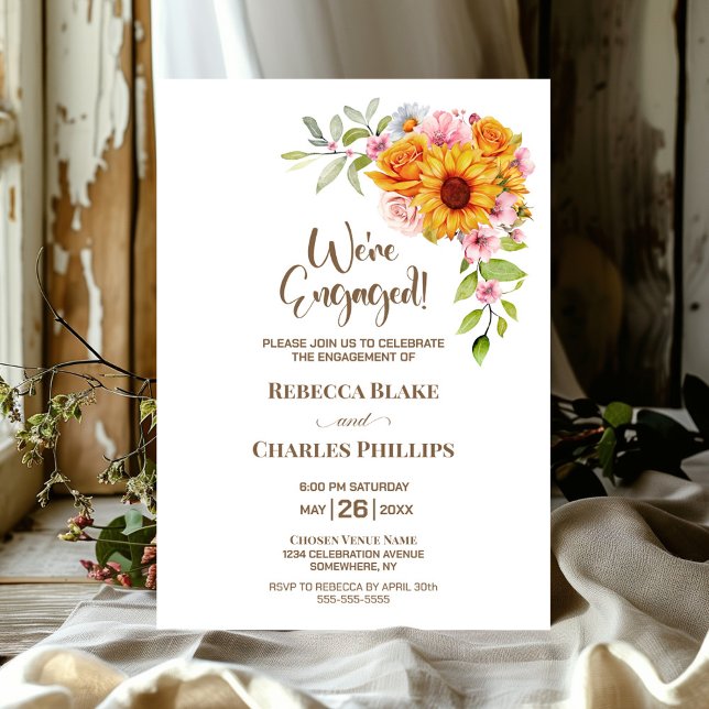 Sunflower Floral Engagement Party Invitation (Creator Uploaded)