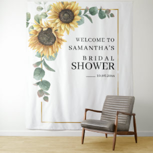 Sunflower Floral Eucalyptus Bridal Shower Backdrop Tapestry