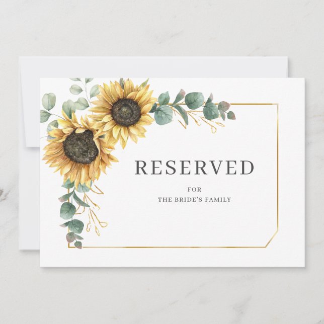 Sunflower Floral Eucalyptus Greenery Reserved Card (Front)