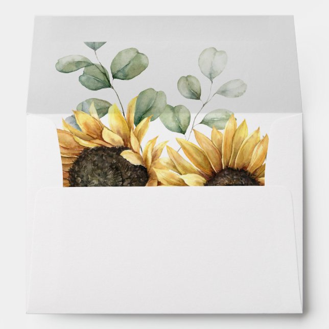 Sunflower Floral Eucalyptus Greenery Wedding Envelope (Back (Bottom))