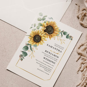 Sunflower Floral Eucalyptus Greenery Wedding Invitation