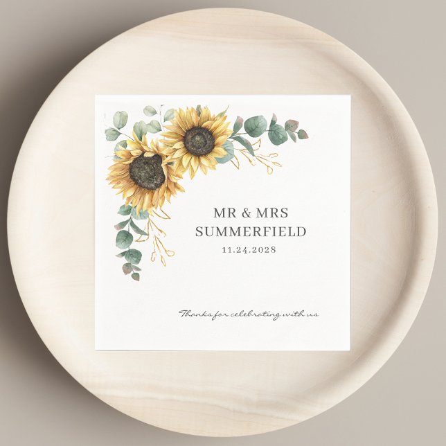 Sunflower Floral Eucalyptus Greenery Wedding Paper Napkin (Sunflower Floral Eucalyptus Greenery Wedding Paper Napkins)