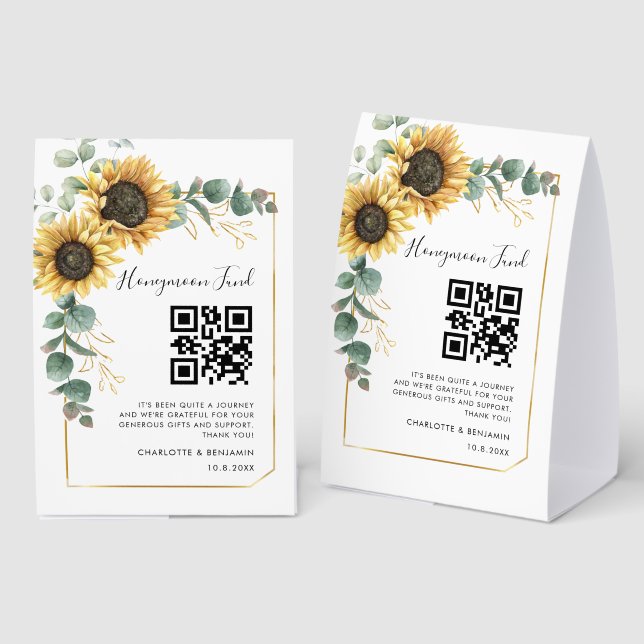 Sunflower Floral Eucalyptus Honeymoon Fund QR Code (Front/Back)