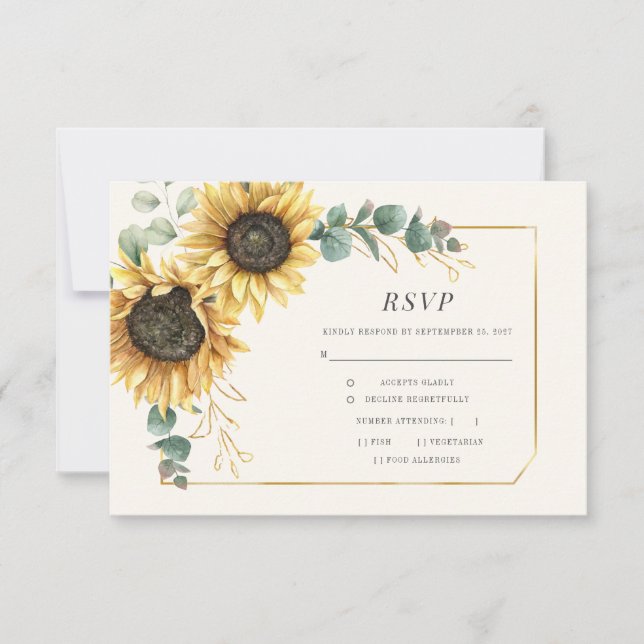 Sunflower Floral Eucalyptus Leaves Greenery RSVP (Front)