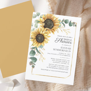 Sunflower Floral Eucalyptus Script Bridal Shower Invitation