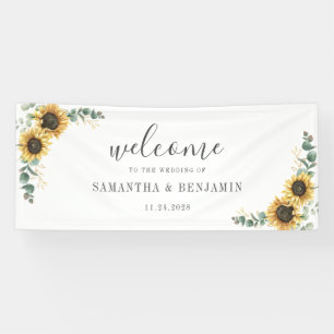 Sunflower Floral Eucalyptus Script Wedding Banner