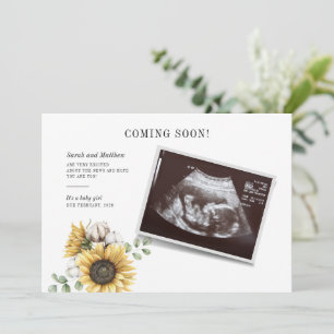 Sunflower Floral Eucalyptus Sonogram Baby Reveal  Announcement