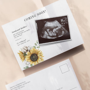 Sunflower Floral Eucalyptus Sonogram Pregnancy Announcement Postcard
