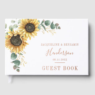 Sunflower Floral Eucalyptus Wedding Guest Book