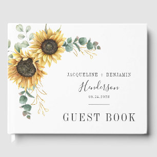 Sunflower Floral Eucalyptus Wedding Guest Book