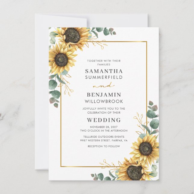 Sunflower Floral Eucalyptus Wedding Invitation (Front)