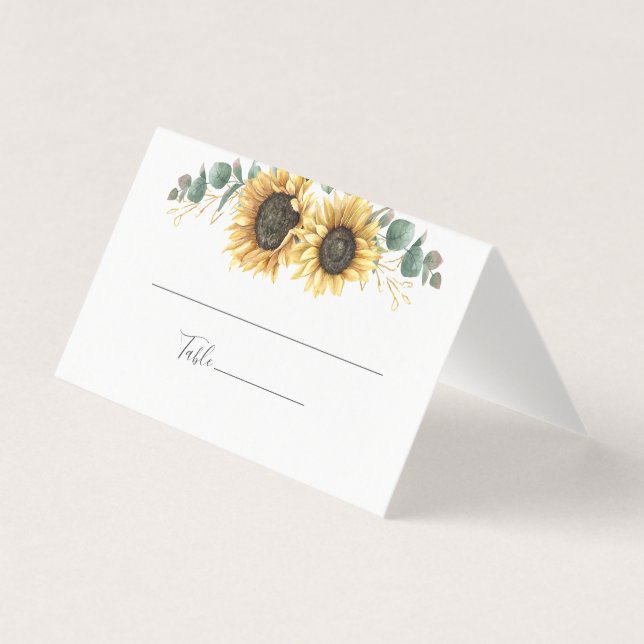 Sunflower Floral Eucalyptus Wedding Place Card (Front)