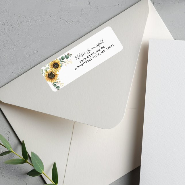 Sunflower Floral Eucalyptus Wedding Return Address (Watercolor Floral Sunflower Eucalyptus Script Return Address Label)