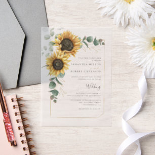 Sunflower Floral Eucalyptus Wedding Vellum Invitations