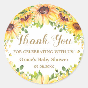 Sunflower Floral Favour Bridal Baby Shower Birthda Classic Round Sticker