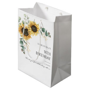 Sunflower Floral Foliage 50th Birthday Party Medium Gift Bag