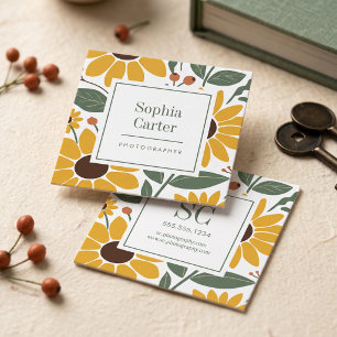Sunflower Floral Frame Square Business Card