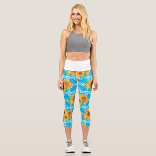 Sunflower Floral Frog Capri Leggings