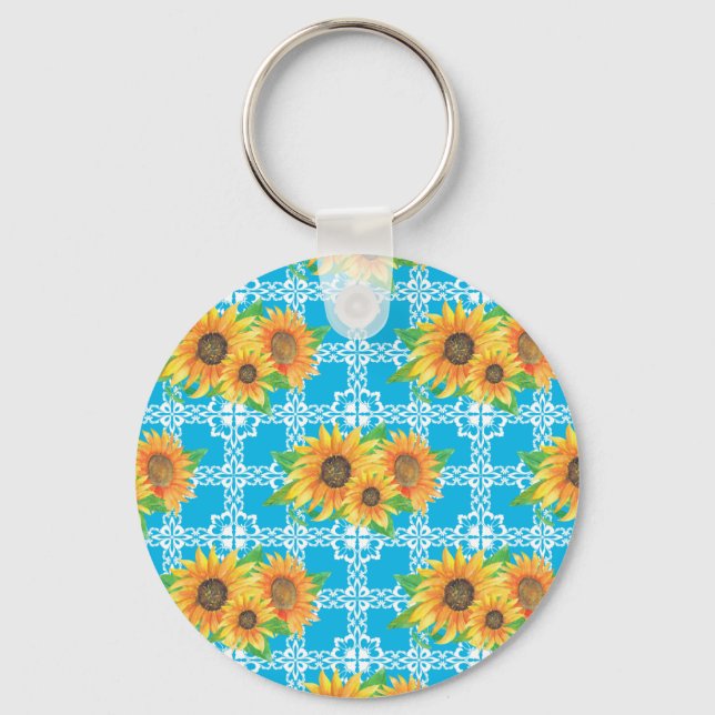 Sunflower Floral Frog Key Ring (Front)