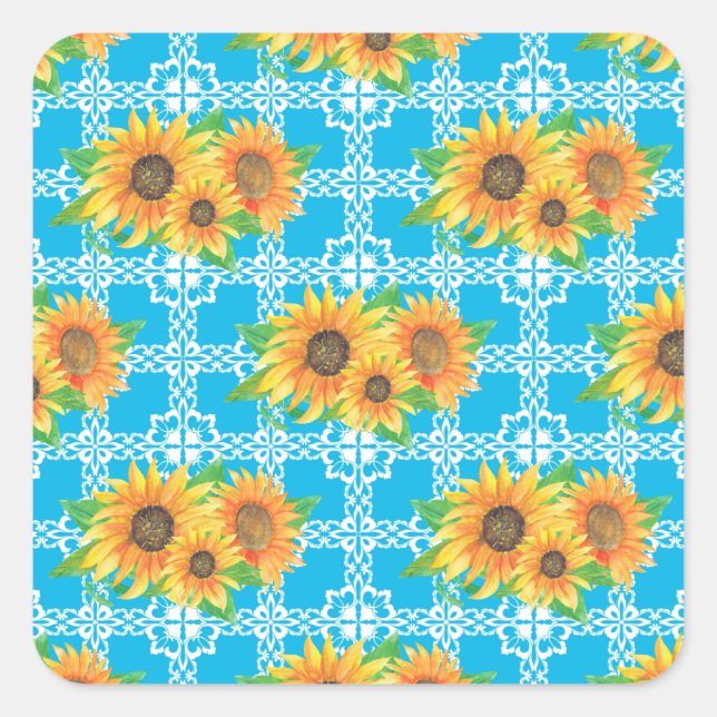 Sunflower Floral Frog Square Sticker (Front)