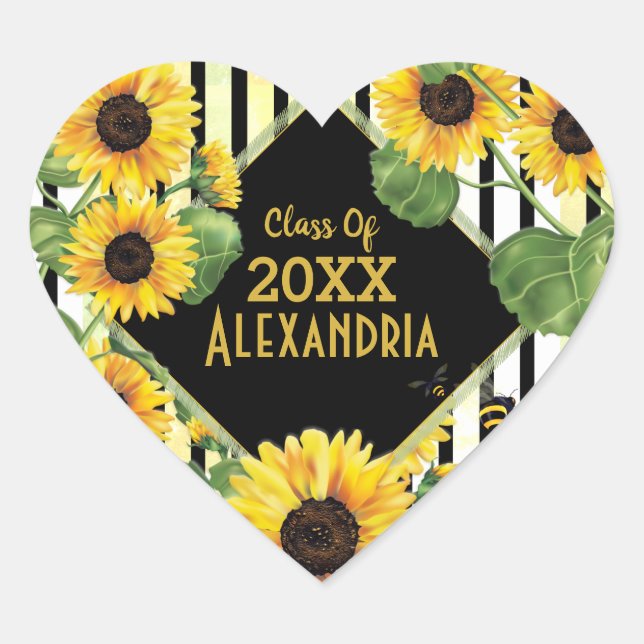 Sunflower Floral Garden Graduation Heart Sticker (Front)