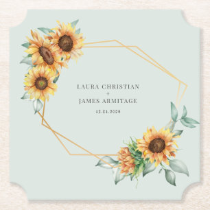 Sunflower Floral Geometric Modern Wedding Paper Coaster