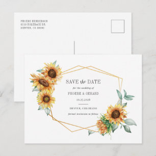 Sunflower Floral Geometric Save The Date Announcement Postcard