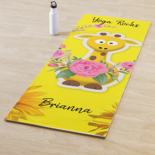 Sunflower Floral Giraffe  Yoga Mat